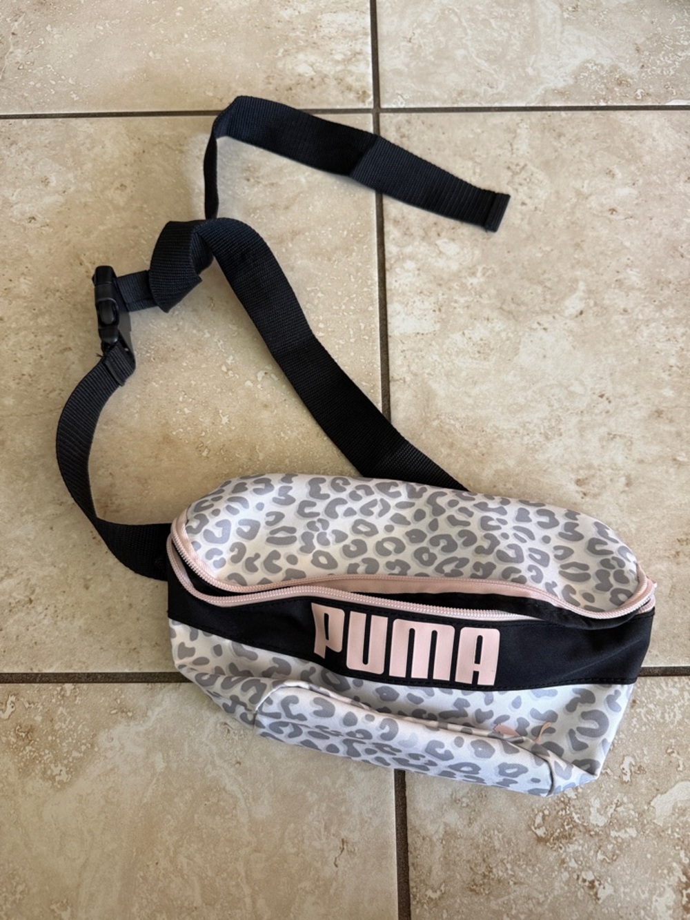 Puma Black & Light Pink Leopard Print Fanny Pack
